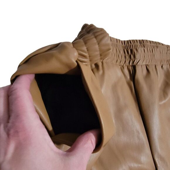 Eloquii Faux Leather Pants Women Sz 24 Cropped High Waisted Camel Tan Flare Leg - Picture 4 of 12